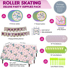 Load image into Gallery viewer, Roller Skating Deluxe Party Supplies Packs (103 for 16 Guests) - Roller Skating Party, 90s Party Supplies, Roller Skate Plates and Napkins, Skate Party Decorations for Girl, Blue Orchards
