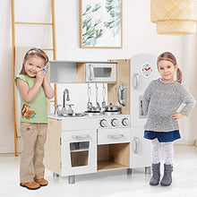 Load image into Gallery viewer, AKUSTIK Wooden Play Kitchen Set for Kids Toddlers, Kitchen Toys Playset with Fridge, Stove, Microwave, Utensils,Telephone, Faucet&amp;Cabinets,Toddler Kitchen Playset with Accessories, Gift for Ages 3+
