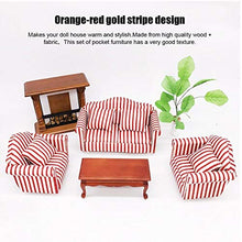 Load image into Gallery viewer, Tnfeeon 1:12 Mini Doll House Sofa Orange Red Gold Striped 3 Piece Sofa Set 4 Pillows Miniature Dollhouse Accessories Kids Pretend Toy
