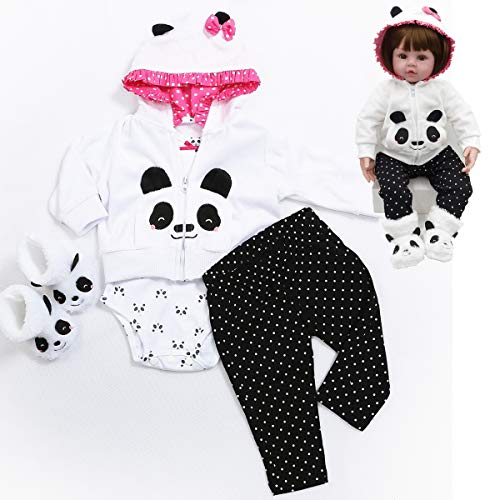 Pedolltree Reborn Baby Dolls Clothes Girl 22 inch Outfits Accessories Costumes Panda 4pcs for 22-24 inch Reborn Doll Newborn