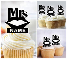 Load image into Gallery viewer, TA0245 Mrs Wedding Kiss Lip Silhouette Party Wedding Birthday Acrylic Cupcake Toppers Decor 10 pcs with Personalized Your Name
