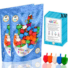 Load image into Gallery viewer, Hanukkah Dreidels 200 Bulk Pack Multi-Color Plastic Chanuka Draydels With English Transliteration - Includes 20 Dreidel Game Instruction Cards (200-Pack)
