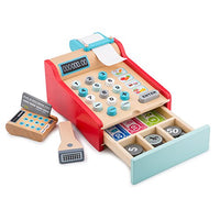 New Classic Toys Wooden Cash Register Pretend Play Toy for Kids Cooking Simulation Educational Toys and Color Perception Toy for Preschool Age Toddlers Boys Girls