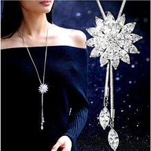 Load image into Gallery viewer, Goddness Bar Fashion Clothes Accessory Sweater Pendants Crystal Flower Long Sweater Chain Pendant Necklace
