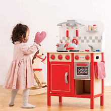 Load image into Gallery viewer, New Classic Toys Red Wooden Pretend Play Toy Kitchen for Kids with Role Play Bon Appetit Included Accesoires
