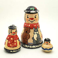 Snowman Christmas Tree Nesting Doll Russian Hand Carved Hand Painted 3 Piece Matryoshka Set