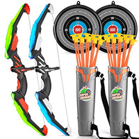 TEMI 2 Pack Set Kids Archery Bow Arrow Toy Set Outdoor Hunting Play with 2 Bow 20 Suction Cup Arrows 2 Target & 2 Quiver, LED Light Up Function Toy, Outdoor Toys for Kids, Boys & Girls Ages 3 -12