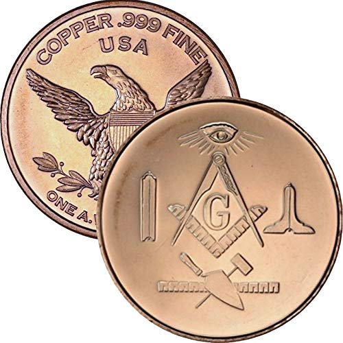 Jig Pro Shop Private Mint 1 oz .999 Pure Copper Round/Challenge Coin (Masonic ~ Free Mason)