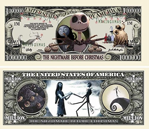 5 Nightmare Before Christmas Million Dollar Bills with Bonus Thanks a Million Gift Card Set