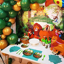 Load image into Gallery viewer, 198 PCS Lion Birthday Party Supplies Set- Cartoon Themed Tableware Plates Cups Napkins Cutlery Jungle Safari Animal Balloons Backdrop for Kids Photo Props Baby Shower Decoration- Serves 16
