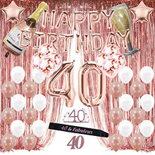 Load image into Gallery viewer, Rose Gold 40th Birthday Decorations for Women, 40 Birthday Party Supplies Include Foil Fringe Curtains, Happy Birthday Balloons,Birthday Tiara &amp; sash, Cake Topper

