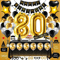 80th Birthday Decorations for Women Or Men, 80 Year Old Birthday Party Supplies Gifts for Her Him Including Happy Birthday Banners, Fringe Curtains, Tablecloth, Photo Props, Foil Balloons, Sash
