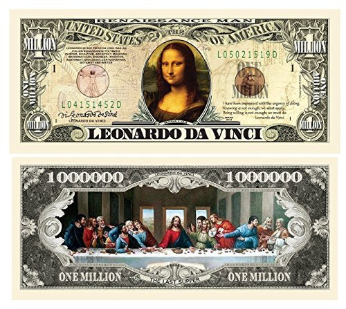 100 Leonardo Da Vinci Million Dollar Bill with Bonus Thanks a Million Gift Card Set