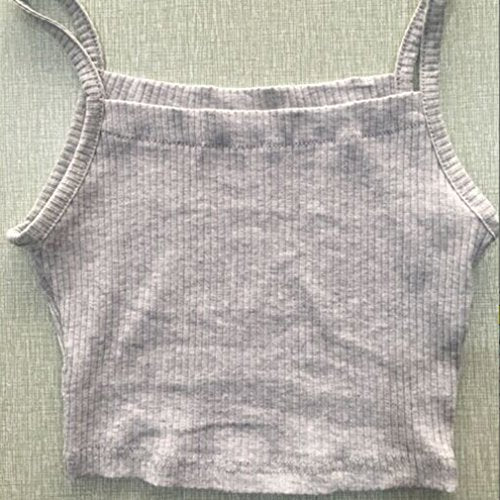 GUAngqi Women's Sleeveless Halter Vest Slim Short Crop Tops Ribbed Knit Belly Camisole,GreyS