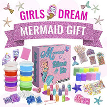 Load image into Gallery viewer, Laevo Mermaid Slime Kit - DIY Slime Kit for Kids - Party Mermaid Gift for Girls - Make Glitter, Butter, Clear Foam Crunchy Glossy Slime Charms Add Ins Mermaid Craft
