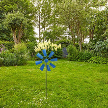 Load image into Gallery viewer, Hemoton Wind Spinner Spinning Outside Vertical Metal Sculpture Stake Construction for Outdoor Yard Lawn Garden Pathway Blue
