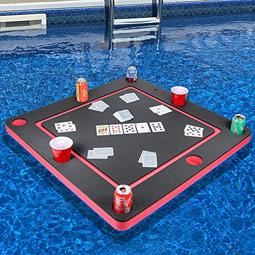 Polar Whale Floating Red and Black Game or Card Table Tray for Pool or Beach Party Float Lounge Durable Foam Large 36 Inch Drink Holders with Waterproof Playing Cards Deck UV Resistant