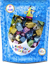 Load image into Gallery viewer, Hanukkah Dreidels Metallic Multi-Colored Draydels with English Translation - Includes 3 Dreidel Game Instruction Cards (30-Pack)
