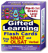 Load image into Gallery viewer, TestingMom.com NNAT and OLSAT Test Prep Flash Cards  NYC Gifted and Talented  Kindergarten (Level A) - Grade 1 (Level B)  140+ Practice Questions  Tips for Higher Scores  Verbal &amp; Non-Verbal
