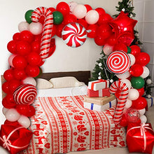 Load image into Gallery viewer, 200 Pieces Christmas Balloon Garland Arch Kit Christmas Candy Cane Windmill Design Balloons Present Box Balloons Star Balloons Confetti Balloon, Balloon Tie Tools, Balloon Strip Tape, Adhesive Dots
