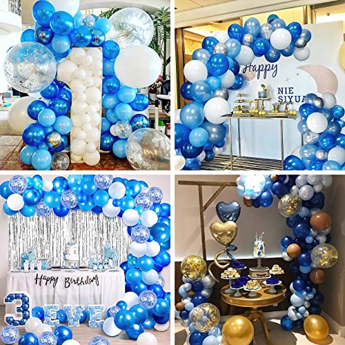 PartyWoo Navy Blue Gold Balloons, 40 Pcs Latex Balloons, Navy Blue Balloons, Gold Confetti Balloons and Metallic Gold Balloons, Party Balloons for
