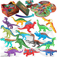 JOYIN 2 in 1 Dinosaur Toys with Storage Box/ Activity Play Mat, 15 Dinosaur Toys and 1 Booklet, Educational Realistic Dinosaur Playset to Create a Dino World for Kids