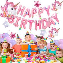Load image into Gallery viewer, HUANIU Unicorn Happy Birthday Decoration Balloon Set, 40&#39;&#39; 18&#39;&#39; Big Foil Unicorn Balloons with 16&#39;&#39; Happy Birthday Banner for Unicorn Birthday Unicorn Party Favors Decorations for Girls,Kids,Baby
