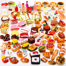 Load image into Gallery viewer, 100 Pieces Miniature Food Drinks Toys Mixed Pretend Foods for Dollhouse Kitchen Play Resin Mini Food for Adults Teenagers Doll House (Hamburger, Pizza, Cake, Bread)
