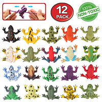 Frog Toys,12 Pack Mini Rubber Frog sets,Food Grade Material TPR Super Stretches,With Gift Bag And Learning Study Card,ValeforToy Realistic Frog Figure Squishy Toys For Boy