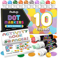 Chalkola Kids Washable Dot Markers 10 Shimmer Colors | Water-Based Non Toxic Paint Daubers for Toddlers | Fun Preschool Art Supplies
