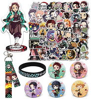 Kimetsu no Yaiba Gift Set 50 Non-Repetition Stickers, 1 Acrylic Animation Standing Sign, 5 Button Pins, 1Keychain, 1 Bracelets for Anime Fans