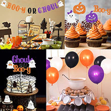 Load image into Gallery viewer, Halloween Gender Reveal Decorations Kit Boo-y or Ghoul Baby Shower Party Banner Cake Cupcake Topper Purple Orange Balloons Fall Boy Or Girl October Sex Announcement Ideas Favor Supplies
