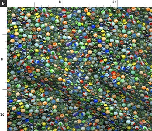 Spoonflower Fabric - Glass Green Ball Play Toy Balls Cats Eye Kids Games Children Rainbow Printed on Satin Fabric by The Yard - Sewing Lining Apparel Fashion Blankets Decor