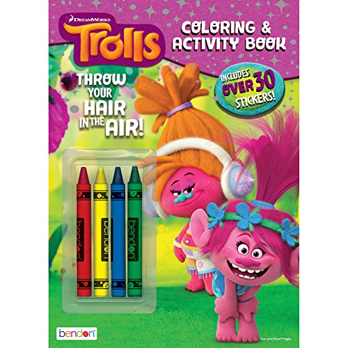 Trolls Bendon Coloring & Stickers 32-Page Activity Book with Crayons Activity Book