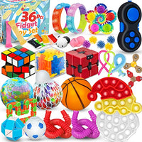 36 Pcs Popit Fidget Toys Pack, Push Pop Bubble Toys Stress Relief Autistic ADHD Toy Set for Kids Teens Adults, Christmas Santa Popit, Fidget Pad, Fidget Spinner, Stress Balls, Pop Tubes