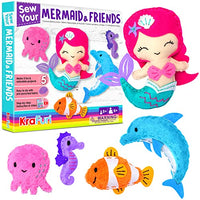 KRAFUN Mermaid Sea Animals Beginner Sewing Kit for Kids Art & Craft kit, Includes 5 Soft Plush Dolls, Instructions & Felt Materials for Learn to Sew, Embroidery Skills, Gift for Girls Educational