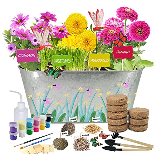 Flower Planting Growing Kit & Paint Arts Crafts Set,Kids Gardening Science Gifts for Girls and Boys Ages 4 5 6 7 8 9 10 11 - STEM Arts & Crafts Project Activity,Grow Your Own Different Flowers