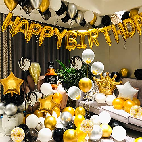 YinQin 114 PCS Luxurious Black Gold Birthday Party Decorations with Balloon Pump Dot Glue Tape, Happy Birthday Balloons Set for Party, Mens Birthday Decorations Party Supplies (Black Gold)