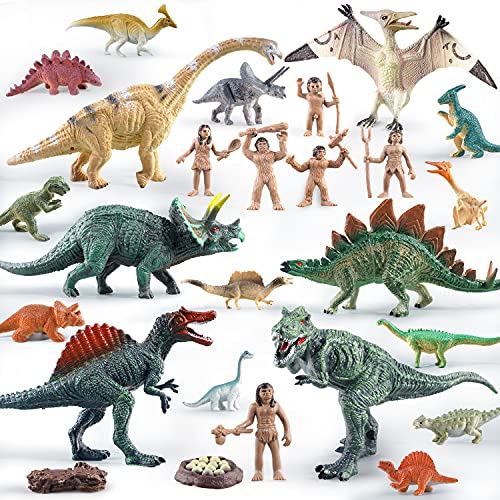 26 PCs Dinosaur Toys for Kids and Toddlers, Realistic Dino Figures People Figures, Dinosaur Playset for Party Favors, Boys, Girls, Easter Egg Fillers, Easter Basket Stuffers