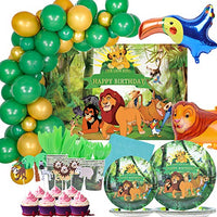 198 PCS Lion Birthday Party Supplies Set- Cartoon Themed Tableware Plates Cups Napkins Cutlery Jungle Safari Animal Balloons Backdrop for Kids Photo Props Baby Shower Decoration- Serves 16