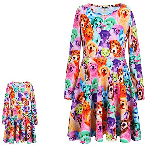 Rainbow Dog Dresses Matching Doll&Girls Long Sleeve Birthday Gifts 4t 5t