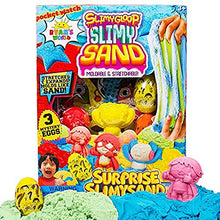 Load image into Gallery viewer, Horizon Group USA Ryans World SlimySand, Includes 6 SlimySand Varieties with Molds. Crack Open 3 Mystery Eggs for Some Stretchable Sand Fun. Multicolored
