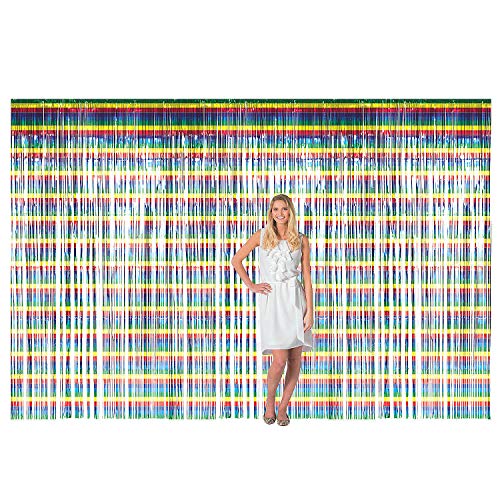 Large Rainbow Metallic Fringe Backdrop Curtain - Party Decor - 1 Piece