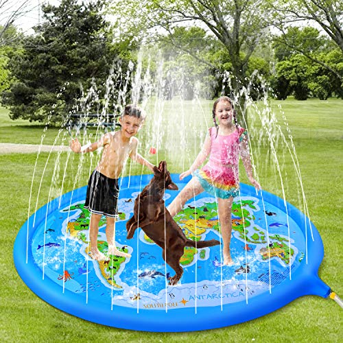 Zingiber sprinklers pad, Splash Pad, Sprinklers map Matte Outdoor Splash Play Mat with Education Fun, Cool Summer Essential Large Sprinkler Play Matte for Kids and Family Outdoor Activities