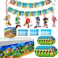 Sonic Party Supplies - Sonic Party Decoration Boys Birthday Party Favors, Spoons, Fork, Knife, Plates, Table Covers, Banner, Napkins, Hanging Decoration Birthday Party Favor Pack Set for Kids Boy