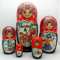 Russian Winter Horse Troika Nesting Set Wood Hand Painted Doll 7