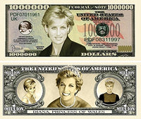 100 Princess Diana Million Dollar Bills with Bonus Thanks a Million Gift Card Set