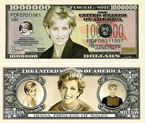 100 Princess Diana Million Dollar Bills with Bonus Thanks a Million Gift Card Set