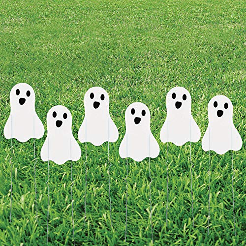 Mini Ghost Sidewalk Yard Signs - Set of 6 - Outdoor Halloween Decor