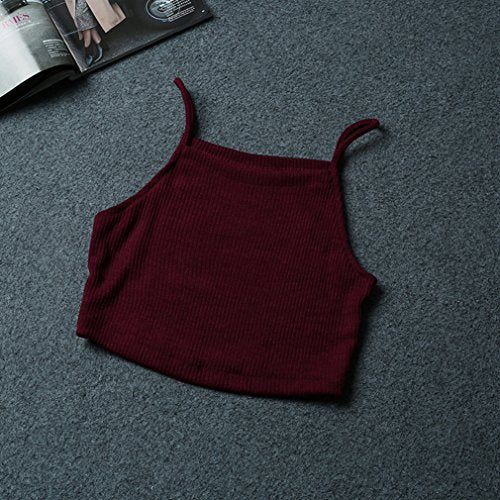 GUAngqi Women's Sleeveless Halter Vest Slim Short Crop Tops Ribbed Knit Belly Camisole,RedS